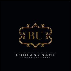 Initial letter BU logo luxury vector mark, gold color elegant classical