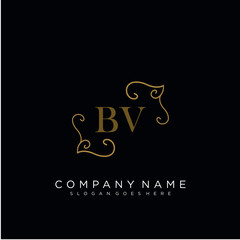Initial letter BV logo luxury vector mark, gold color elegant classical