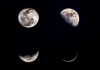 The phases of the moon, the moon for various periods on a black background