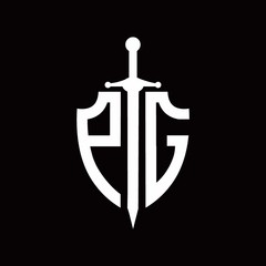 PG logo with shield shape and sword design template