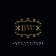 Initial letter BW logo luxury vector mark, gold color elegant classical