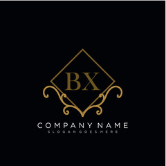 Initial letter BX logo luxury vector mark, gold color elegant classical