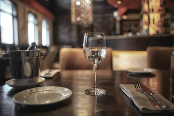 interior restaurant tableware / cutlery and tableware on a table in a cafe, beautiful catering industry