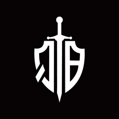 QB logo with shield shape and sword design template