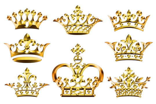 Metallic golden ornament. Vintage crown set.
