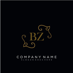 Initial letter BZ logo luxury vector mark, gold color elegant classical