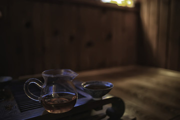 Chinese tea ceremony, tea table, cup / teapot on the table, oriental traditions