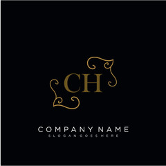 Initial letter CH logo luxury vector mark, gold color elegant classical