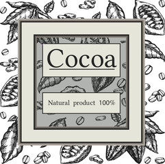 Cocoa bean tree design template. Engraved style illustration. Chocolate cocoa beans. Vector illustration.