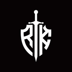 RK logo with shield shape and sword design template