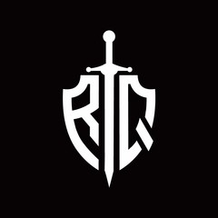 RQ logo with shield shape and sword design template