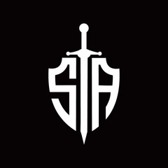 SA logo with shield shape and sword design template - obrazy, fototapety, plakaty