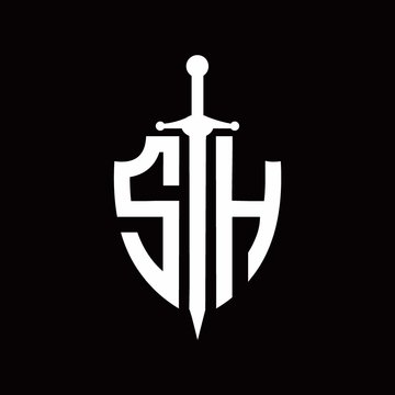 SH logo with shield shape and sword design template