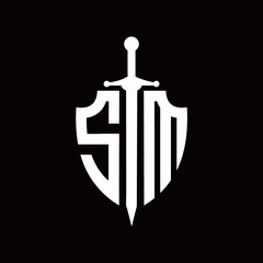 SM logo with shield shape and sword design template