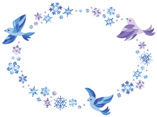 雪　小鳥　フレーム