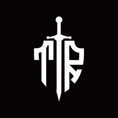 TR logo with shield shape and sword design template