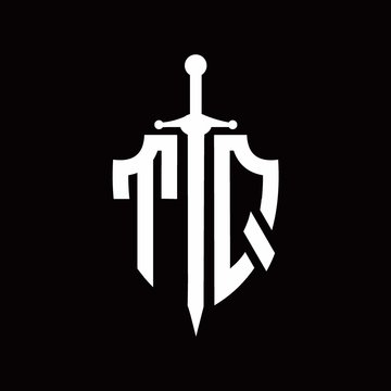 TQ logo with shield shape and sword design template