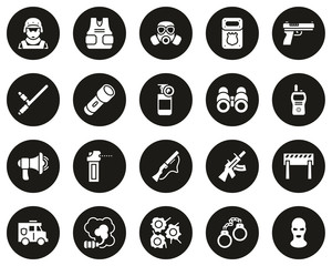 SWAT Team Icons White On Black Circle Set Big