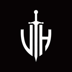 VH logo with shield shape and sword design template