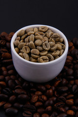 White and brown coffee beans.