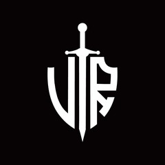 VR logo with shield shape and sword design template