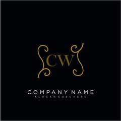 Initial letter CW logo luxury vector mark, gold color elegant classical
