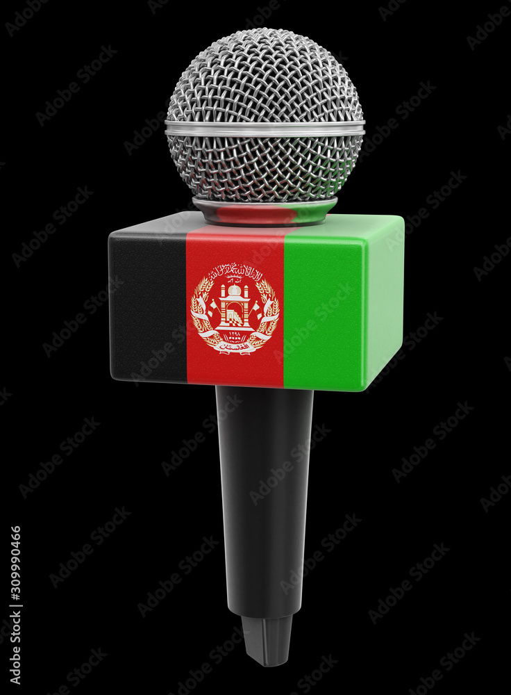 Poster microphone with afghan flag. image with clipping path
