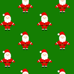 This is seamless pattern texture of Christmas Santa Claus on green background. Cartoon vector illustration. Wrapping paper.