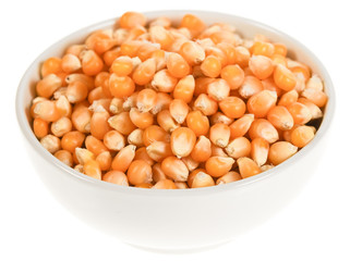 Corns in a bowl isolated on white