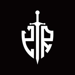 YR logo with shield shape and sword design template