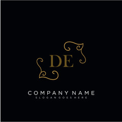 Initial letter DE logo luxury vector mark, gold color elegant classical
