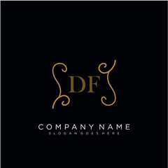 Initial letter DF logo luxury vector mark, gold color elegant classical