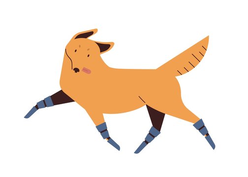 Dog With Prosthetics Legs Flat Vector Illustration