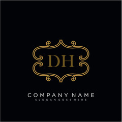 Initial letter DH logo luxury vector mark, gold color elegant classical