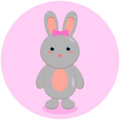This is cute cartoon hare on white background. Vector illustration in flat style. Easter bunny in white isolation.