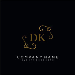 Fototapeta na wymiar Initial letter DK logo luxury vector mark, gold color elegant classical