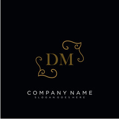Initial letter DM logo luxury vector mark, gold color elegant classical