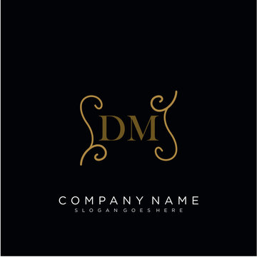 Initial letter DM logo luxury vector mark, gold color elegant classical