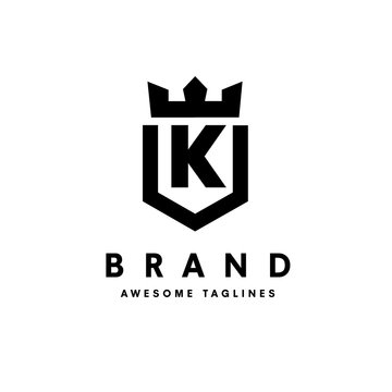strong and simple initial letter k with king crown design vector illustration