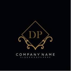 Initial letter DP logo luxury vector mark, gold color elegant classical