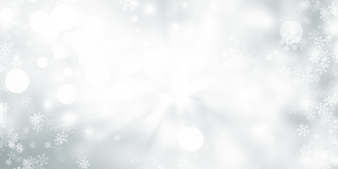 white and gray Christmas light with snowflake bokeh background, Winter backdrop wallpaper.