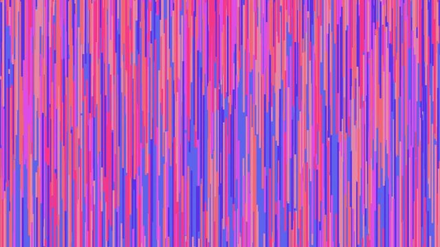 Colorful abstract background with moving vertical lines 2D animation. Pink and violet digital rain