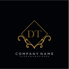 Initial letter DT logo luxury vector mark, gold color elegant classical