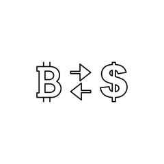 Bitcoin Dollar exchange icon. Outline thin line flat illustration. Isolated on white background. 
