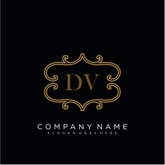 Initial letter DV logo luxury vector mark, gold color elegant classical