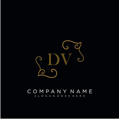 Fototapeta na wymiar Initial letter DV logo luxury vector mark, gold color elegant classical