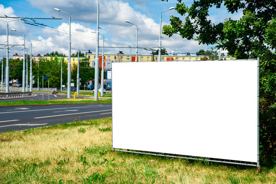 Blank white banner for advertisement on the city street.
