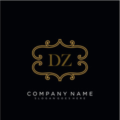 Fototapeta na wymiar Initial letter DZ logo luxury vector mark, gold color elegant classical