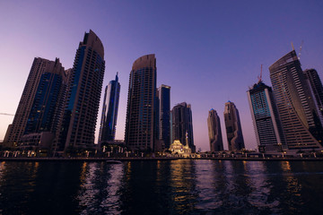 Fototapeta na wymiar Beautiful night city, cityscape of Dubai, United Arab Emirates