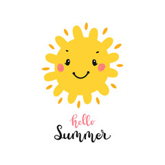 T-shirt Print Design for Kids with Little Cute Smiling Sun Icon and 